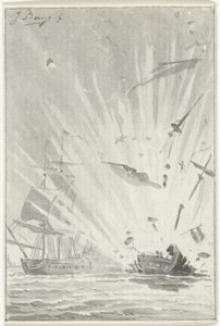 Explosion of the Dutch Privateer Ship The Brave Patriot in Battle with the English Ship Chameleon, August 14, 1781