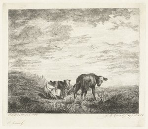 Three Calves by Jacobus Cornelis Gaal (signed by artist)