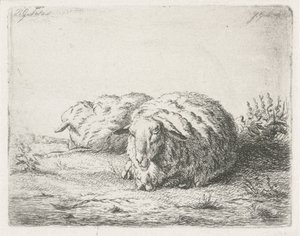 Two Lying Sheep by Jacobus Cornelis Gaal