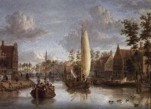 A Canal with Barges by Jacobus Storck
