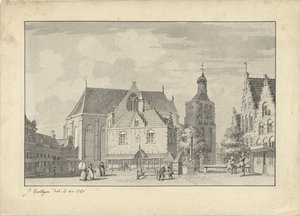 The Church, Weigh House and Fish Market in Workum by Jacobus Versteegen