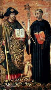 Saint James of Compostela represented in pelerin with the staff, hat and shell. and Saint Gilles the hermit (7th century) by Jacomart (c.1413 61) Baco