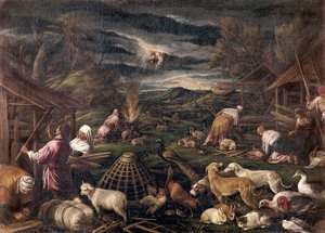 Noe after the deluge. Painting by Jacopo da Ponte, called Jacopo Bassano