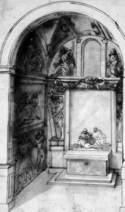 A Design for a Chapel decorated with frescoes and an altar with a Lamentation, the Annunciation above