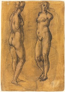 Copy of an Antique Statue of a Standing Woman Two Views, Over a Sketch of a Putto by Jacopo Chimenti