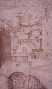 View of the Monastery of La Verna, Entrance Gate and Bell Tower, c.1607-12 by Jacopo Ligozzi