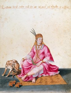 Turkish woman with dog, drawing by Jacopo Ligozzi by Jacopo Ligozzi