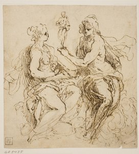 Personifications of Painting and Sculpture Sitting on Clouds by Jacopo Palma