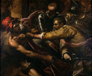 Soldiers disputing clothes by Jacopo Palma