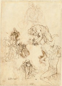 Studies of Christ Healing the Blind Man, Saint Philip Benizzi, and Saint Sebastian by Jacopo Palma il Giovane