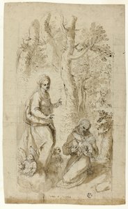 Vision of St. Francis of Assisi (recto); Saint Jerome, Vision of Saint Francis, and Two Small Sketches of St. Francis Holding the Christ Child (verso) by Jacopo Palma il Giovane