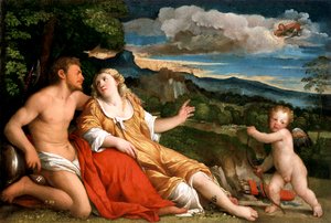 Mars, Venus and Cupid, 1520s by Jacopo Palma il Vecchio