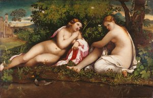 Two Nymphs at Rest Jupiter and Callisto by Jacopo Palma il Vecchio the Elder