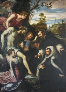 Dead Christ Supported by Three Angels, St Dominic and Donor by Jacopo Robusti Tintoretto