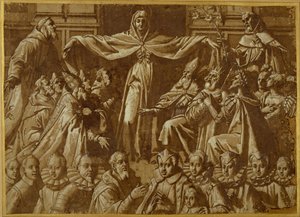The Madonna della Misericordia with Sts. Francis and Dominic, with other saints and rulers and a family of donors