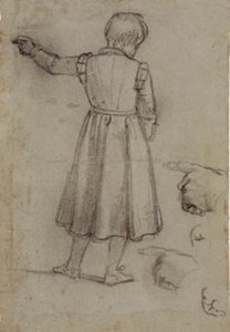 Standing Boy Seen from Behind Pointing Left, and Four Studies for His Left Hand by Jacopo da Empoli