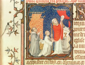 Jean de France Duke of Berry Praying Before the Elevation of the Host, from Les Petites Heures de Duc de Berry