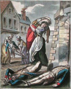 Women helping the injured during the French Revolution, engraved by Labrousse, c.1795 by Jacques (after) Grasset de Saint Sauveur
