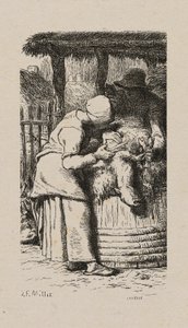 Woman Shearing Sheep by Jacques Adrien Lavieille