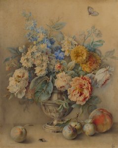 Flowers in a Silver Caster, Fruit in the Foreground by Jacques André Portail