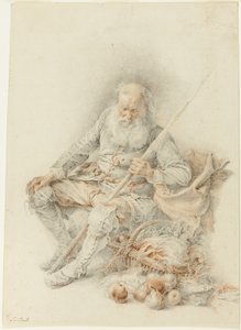 Old Man with a Basket of Fruit and Vegetables by Jacques André Portail