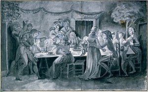 Wedding Dinner During the Revolution Drawing by Jacques Bertaux (1745-1818) Paris by Jacques Bertaux