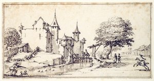A Chateau with Drawbridge by Jacques Callot
