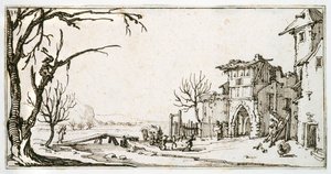 A Haywain Being Brought to the Medieval Gate of a Village, a Man Lopping a Branch, from an Album Belonging to Israel Silvestre, c.1630 by Jacques Callot
