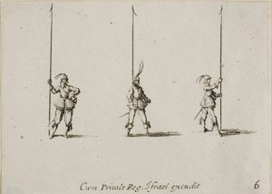 Drill with Raised Pike (plate six from The Military Exercises) by Jacques Callot