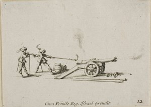 Firing the Canon, Plate Twelve from The Military Exercises by Jacques Callot