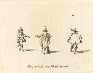Lady with Outstretched Arm, Seen from Behind, and Two Gentlemen by Jacques Callot