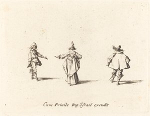 Lady with Outstretched Arm, Seen from Behind, and Two Gentlemen by Jacques Callot
