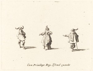 Lady with Outstretched Arm, and Two Gentlemen by Jacques Callot