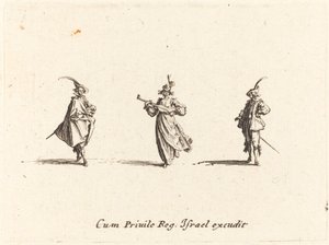 Lady with String Instrument, and Two Gentlemen by Jacques Callot