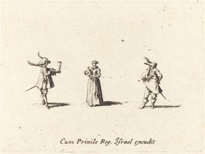 Lady with Wine Bottle, and Two Gentlemen by Jacques Callot