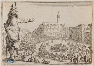 The Caprices, A Festival in the Piazza della Signoria in Florence. Forty-sixth number of the suite of 50 pieces engraved in Nancy (Lieure 473, Meaume 859) by Jacques Callot