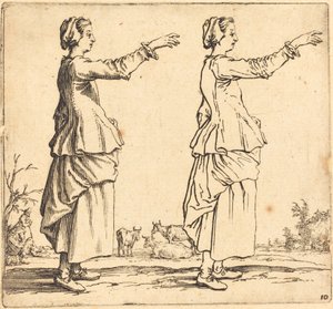 Peasant Woman, in Profile, Facing Right, with Arm Extended, 1617 and 1621 by Jacques Callot