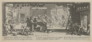 Plundering of a Farmhouse, Plate 5 of the Series "Horrors of War" by Jacques Callot