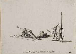 Preparing to Fire the Canon, plate ten from The Military Exercises by Jacques Callot