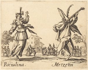 Riciulina and Metzetin by Jacques Callot