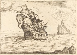 Ship Navigating Near Rocks