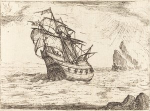 Ship Navigating Near Rocks by Jacques Callot