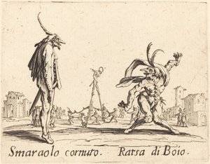 Smaralo Cornuto and Ratsa di Boio by Jacques Callot