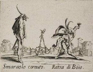 Smaraolo Cornuto - Ratsa di Boio, Plate 4 from Balli di Sfessania by Jacques Callot