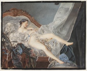 A Naked Girl, Lying on Her Back on a Couch Between Large Draperies by Jacques Charlier