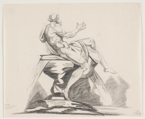 Bearded Male Figure with Robes Seen from Behind at a Fountain by Jacques Francois Joseph Saly
