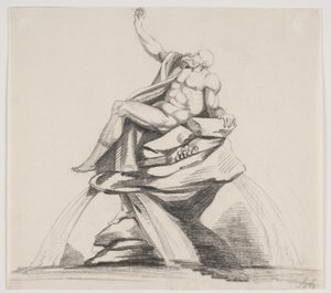 Bearded Male Figure in Robes Seen in Profile on a Fountain by Jacques Francois Joseph Saly