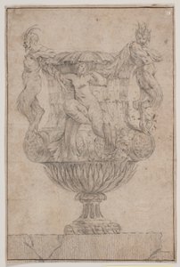 Decorative Vase with Pan, Faun, and Nymph. Copy after Pl. 14 in the Suite of Vases Drawn by Saly in 1746. "Vasa a se inventa..." by Jacques Francois Joseph Saly
