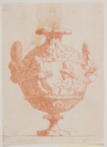 Decorative Vase with Two Heads and Two Putti. Copy after Plate 19 in the Suite of Vases Drawn by Saly in 1746. 