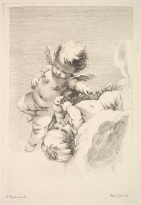 Two Cupids, One Holding a Wreath, mid to late 18th century